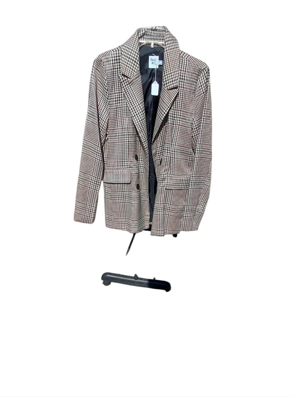 4173..Women's Brown Plaid Blazer - Modern Tailored Check Jacket Size 6